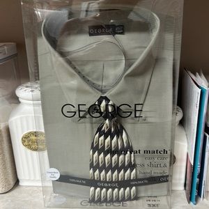 Men’s Dress Shirt Light Olive Green w/ Color Matching Tie 2XL, 18-18 1/2, 34/35